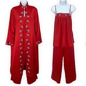 Cabernet Sleepwear Embroidered Pajamas Camisole Top Pants Bottoms Robe Cheongsam